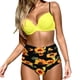 thumbnail image 2 of Gibobby Trajes de Baño para Mujer Conjunto cintura Halter Vintage alta pieza Bikini mujer traje de baño dos fruncido Retro estampado traje de baño Tankin(Amarillo,CH), 2 of 5