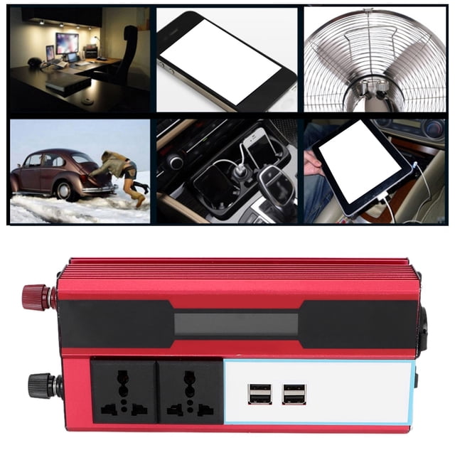 Inversor de Corriente 1500W, Convertidor de energía Solar 12V a 110V, Inversor con 2 Toma Enchufe Y 4 Puertos USB de 5V DC / 2.1, Onda Sinusoidal Modificada, para Barco, Caravana,Coche Ecomeon no