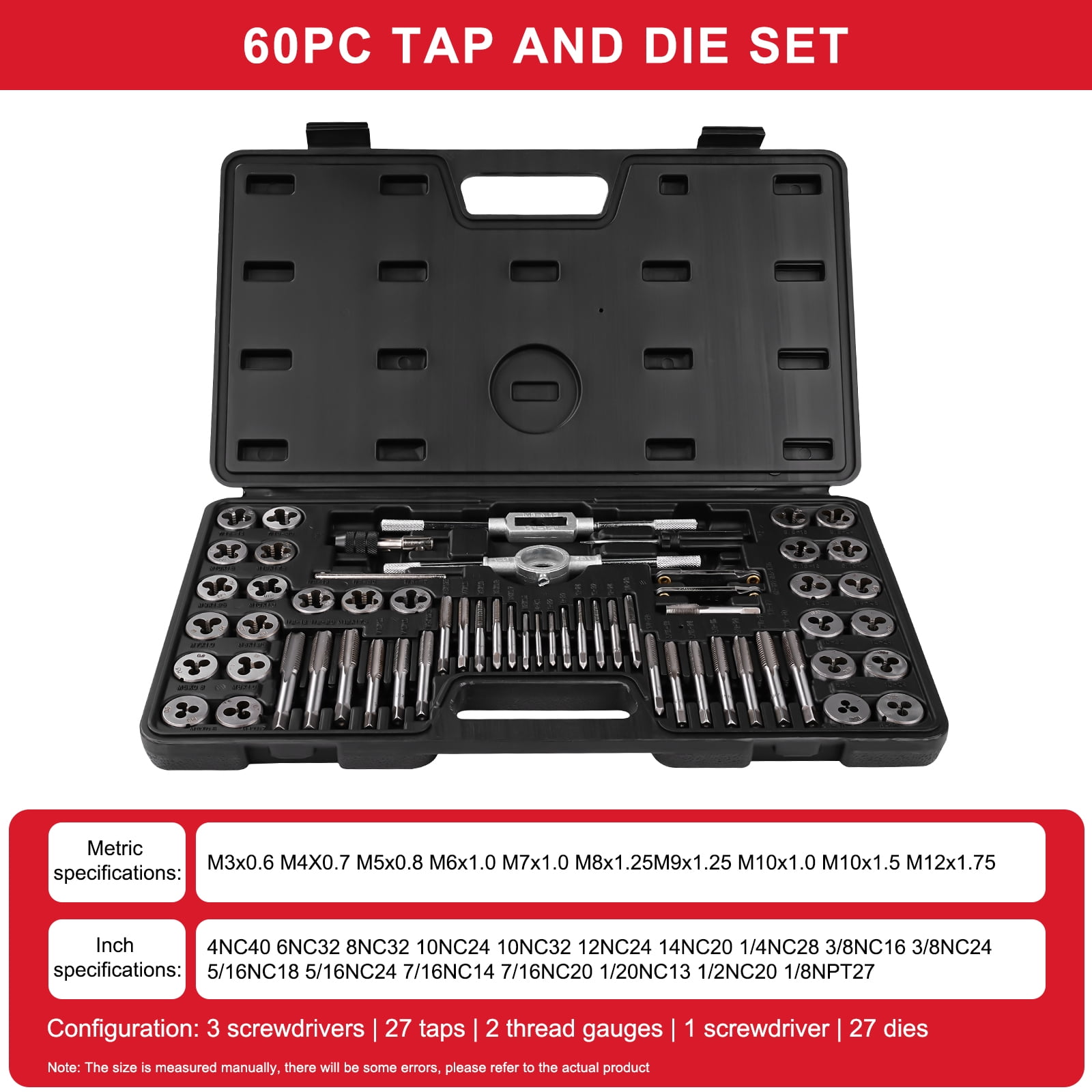 Victool 60pcs Tap and Die Set Metric or SAE Standard Taps and Dies Set Internal External Threading Tool