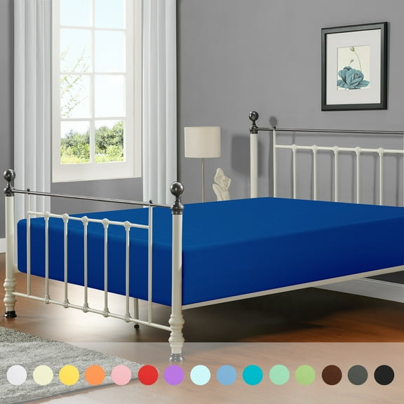 Flxxie 1800 Thread Count Brushed Microfiber Fitted Sheet with 15" Pocket, Twin, Royal Blue
