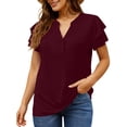 thumbnail image 3 of UVN Summer Blouse for Women Ruffle Short Sleeve Shirts V Neck Button Down Elegant Ladies Tops, 3 of 9