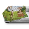 thumbnail image 3 of Cartoon Soft Flannel Fleece Throw Blanket, 3 Monkeys Playing in a Tropical Forest Banana Africa Safari Nature, Cozy Plush for Indoor and Outdoor Use, 60" x 80", Pale Blue Brown Green, by Ambesonne, 3 of 6