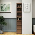 thumbnail image 2 of 70.87" H Display Storage Cabinet with 3 Side Drawers, 4 Tier Shelf,4 Display Shelves,Modern Wooden Tall Bookshelf with High Quality MDF,Narrow Conner Decoration Bookcase for Living Room Home,Walnut, 2 of 7