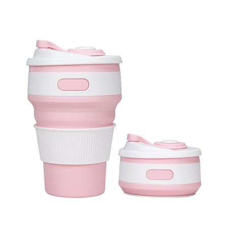 

SUTENG Silicone Collapsible Cup Reusable Travel Mug Leak Proof Coffee Folded Cup， 350mL Upgraded Food Grade BPA Free for Gym Outdoor Camping Hiking(Pink)