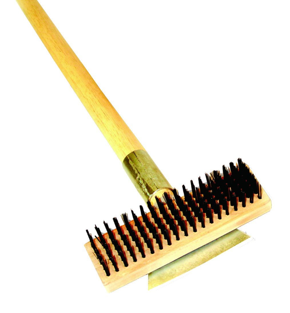 Excellante Heavy Duty Wire Brush with Scraper and Long Wood Handle, 27