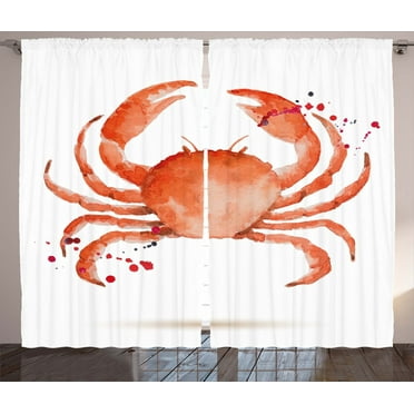 Ambesonne Ocean Curtains 2 Panel Set, Sea Animals Theme Crabs, 108" x 90", Vermilion