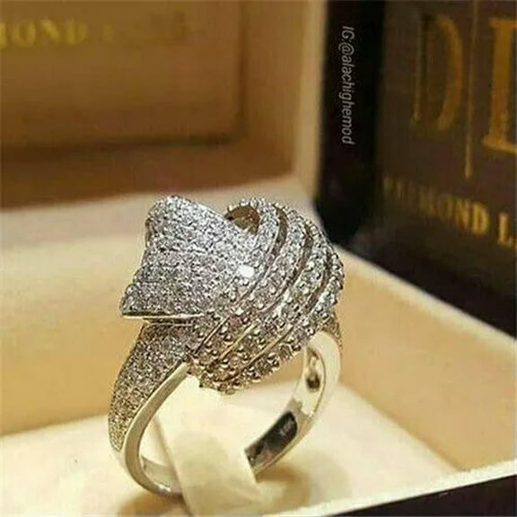 HOOUN Gorgeous Women Wedding Party 925 Silver Cubic Zircon Ring Jewelry Sz 6-10-#15-7