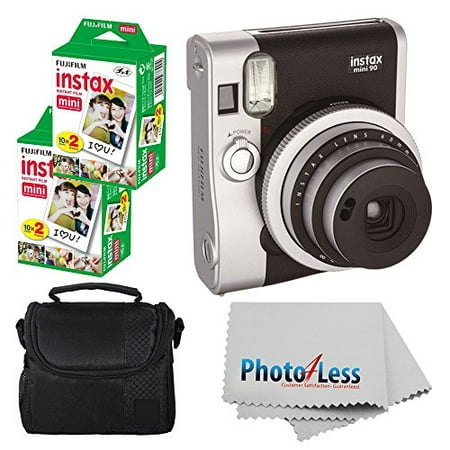 Fujifilm INSTAX Mini 90 Neo Classic Instant Camera (Black) With 2x Fujifilm Instax Mini 20 Pack Instant Film (40 Shots) + Compact Camera Case + Cleaning Cloth - International Version (No