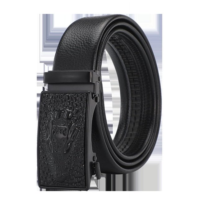 Cinturón de hebilla automática para hombre, resistente al desgaste y a los arañazos, de borde completo, cinturón de negocios para hombre, cinturón con patrón de lichi, uso versátil