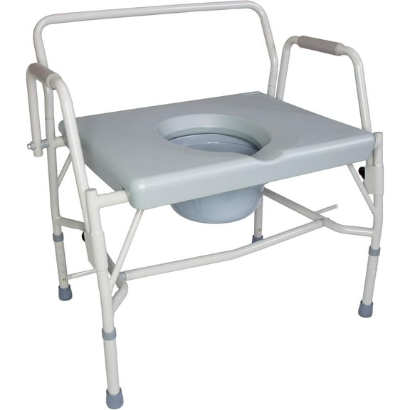 Portable Toilet Commode, Extra-Wide Seat, 500 Pound Weight Capacity, Bucket with Lid Included, Adjustable Legs, Elderly Assistance Products, Grey