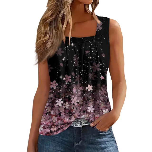 Camiseta sin mangas con estampado de chaleco cuello cuadrado SCZ rojo M