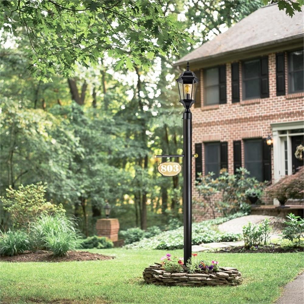 Pemberly Row Oak Creek Outdoor Aluminum Light and Lamp Post in Black
