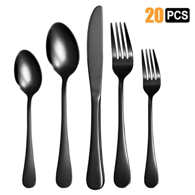 Nice Kitchen 20-piece Flatware Cutlery Set Stainless Steel Silverware Matte Black Metal Utensils Group Serves 4 20pcs