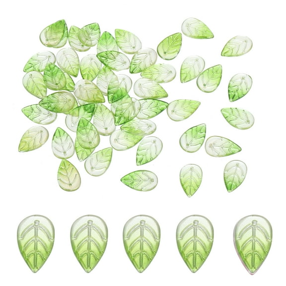 Uxcell 0.71'' x 0.43'' Leaf Glass Beads 50Pcs Leaf Shape Glass Spacer Beads Pendants for DIY Green