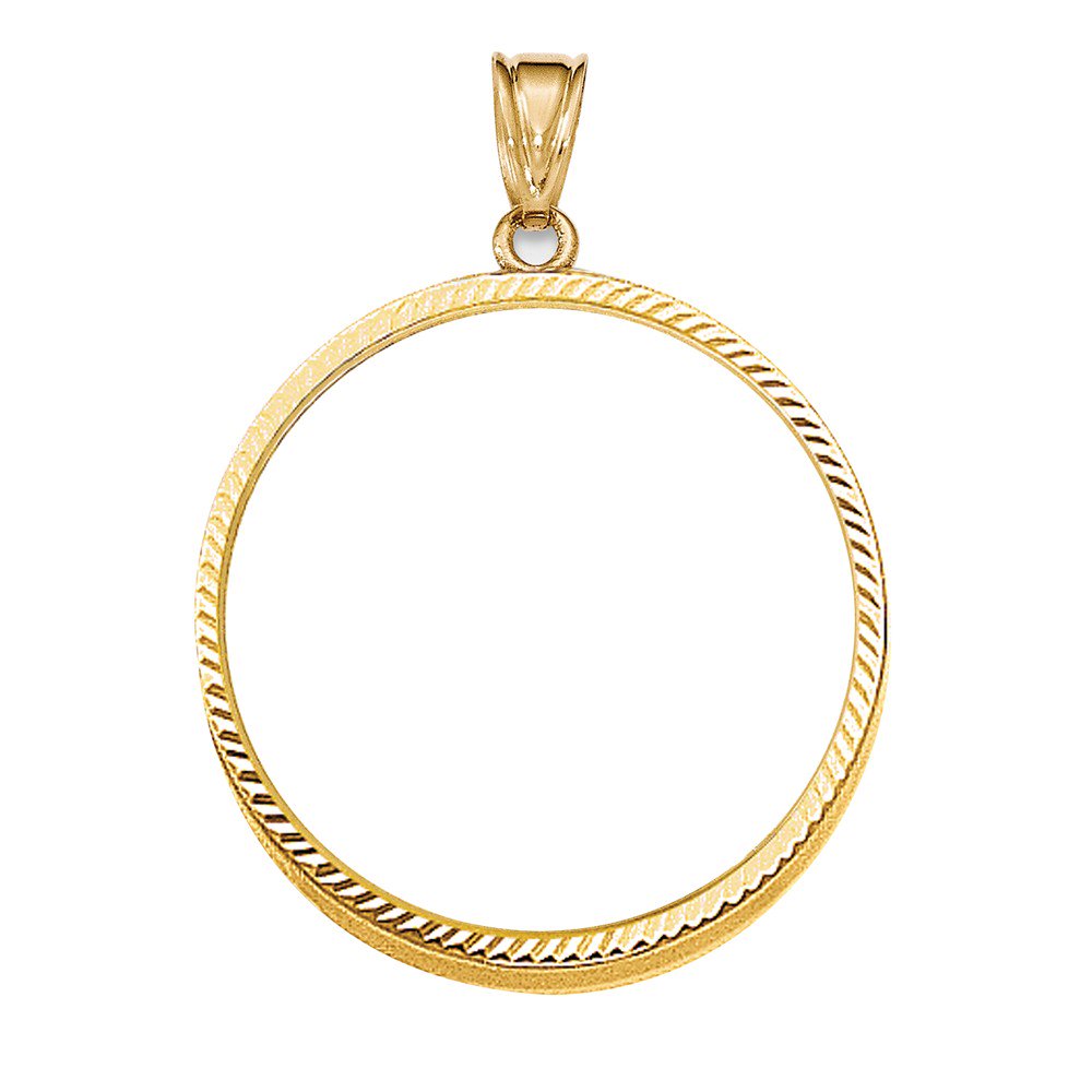 Pendant Coin Holder 14K Yellow Gold Diamond Cut Prong Bezel 1 oz