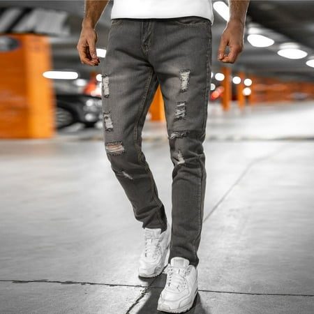 

Men s Ripped Denim Pants Casual Washed Distressed Straight Denim Trouser Destroyed Stretch Tapered Slim Fit Jeans Fashion Hippie Regular Fit Fall Winter Outdoor Casual Long Pants
