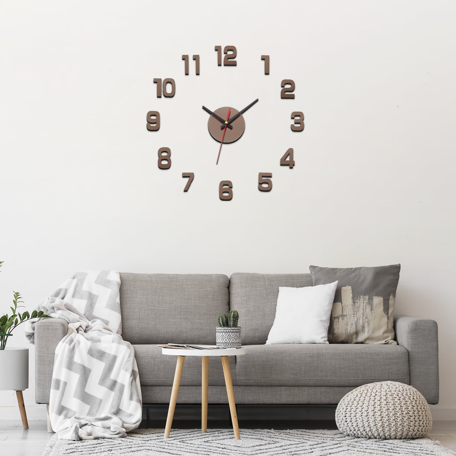 Uxcell 30-60cm Modern Frameless DIY Wall Clock, Large Mirror Acrylic Arabic Numeral, Oversized Vintage Clock, Silent Quartz Movement Battery Operated for Office Home Decor, Red
