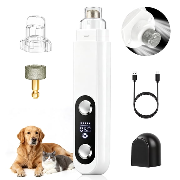 DSOOLO Dog Nail Grinder with 2 Lights,5 Speed Pet Nail Grinder for Small, Medium , Large Dogs and Cats，White