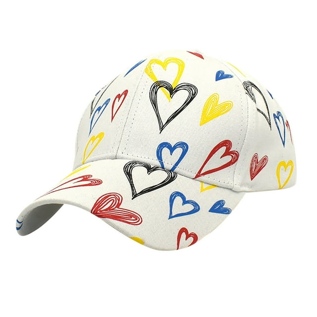 Women's Colorful Heart Print Baseball Cap, One Size Fits Most Couple Sun Hat for Spring and Summer Sun Protection, Fashionable Outdoor Casual Sun Shade Hat