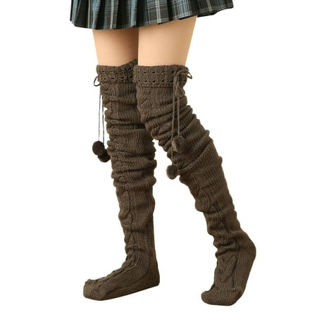 

Huaai socks for women Women Autumn And Winter Solid Color Knit Over The Knee Stockings cute socks D