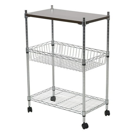 - KARMAS PRODUCT 3 Shelf Commercial Shelving Heavy Duty Rolling Cart Chrome Mesh Utility Carts Microwave Stand With Wheels (MDF board)