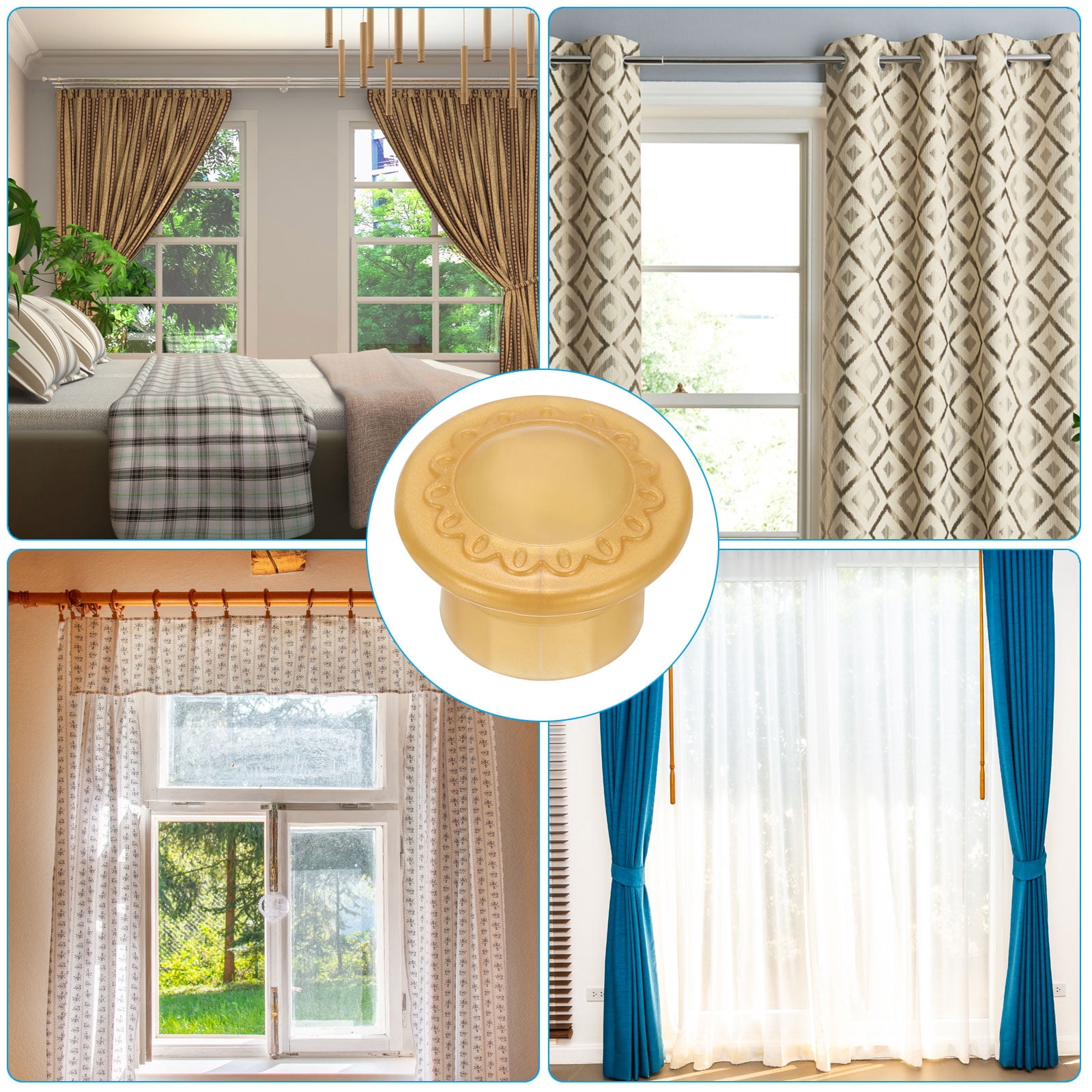 Unique Bargains Curtain Rod Ends Plastic Drapery Rail Pole Head Cap Modern Gold
