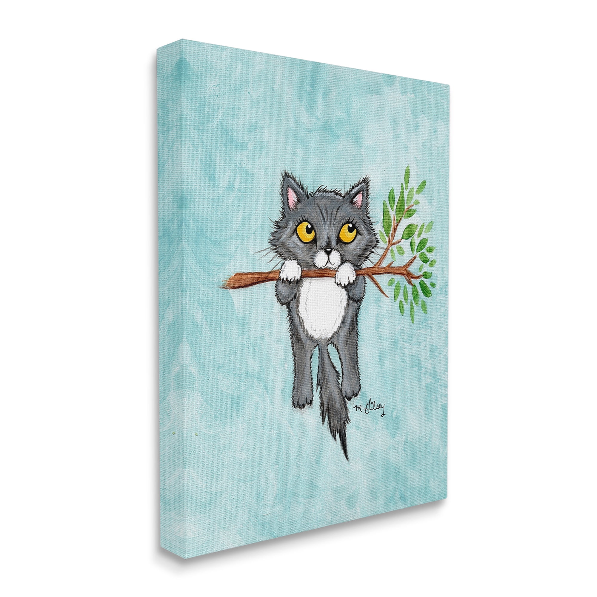 Stupell Industries Kitten Climbing Branch Animals & Insects Painting Gallery Wrapped Canvas Art Print Wall Art, 24 x 30