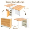 thumbnail image 3 of Spanspace Folding Dining Table with Larger Tabletop（53'' × 31.5''), Drop Leaf Design, 6 Wheels and 2-Layer Storage Shelves, Space Saving Multi-Functional Kitchen and Dining Table, White, 3 of 12