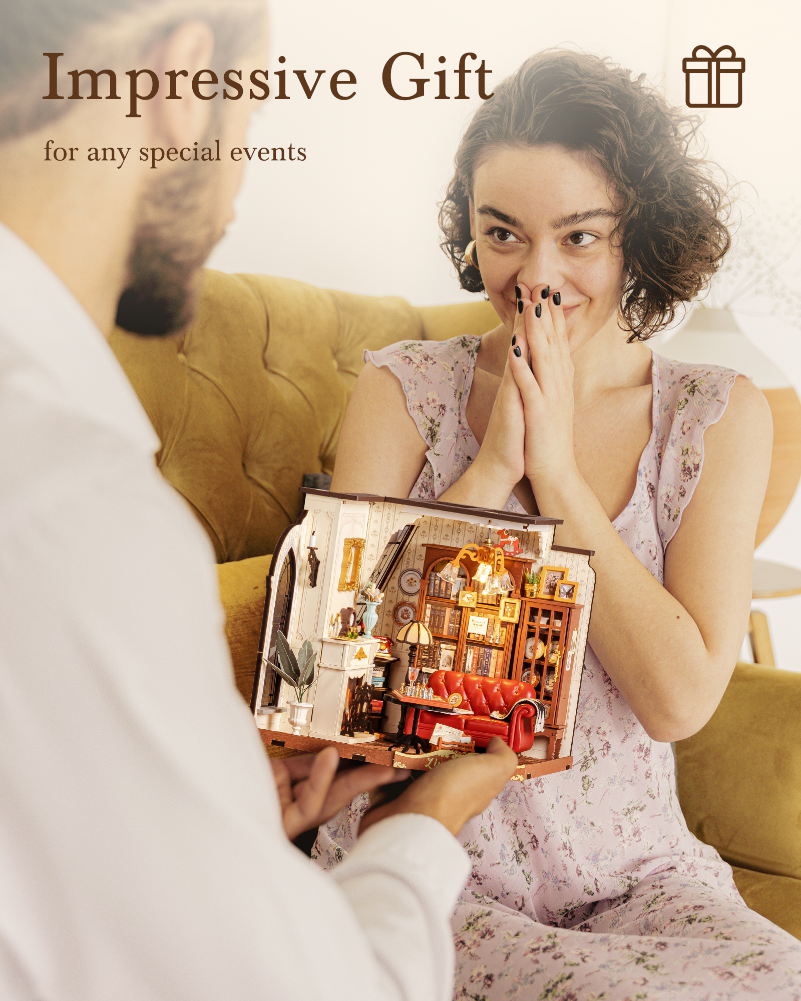ROBOTIME DIY Miniature House Kit-Catherine's Living Room,Mini Wooden Dollhouse Model Building Sets,Tiny House Craft Kits Gifts for Adults Teens