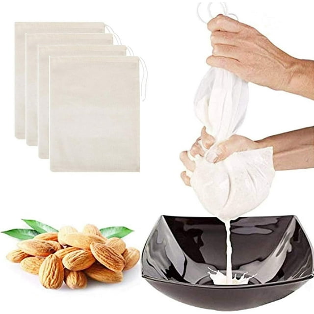 4 Uds bolsa con cordón reutilizable muselina bolsa con cordón tela filtrante estopilla bolsas de filtro de algodón orgánico para gelatina y queso