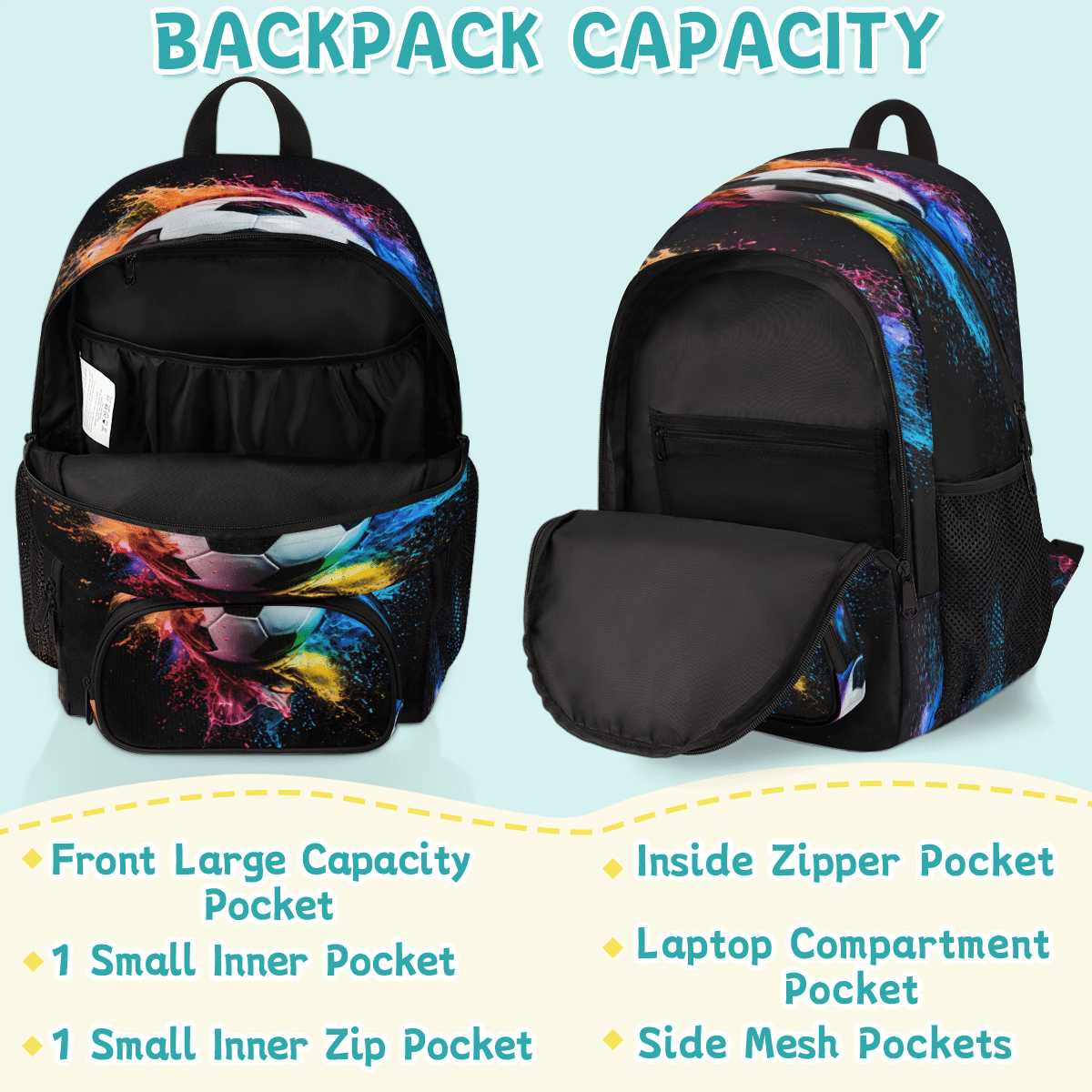 Herdesigns Sport Soccer Laptop Backpack for Women Men, Work Computer Backpacks, 18.3 Inch Large Computer Nurse Teacher Bags Travel Casual Daypack