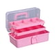 thumbnail image 3 of Caja de almacenamiento de 3 niveles, estuche de arte plegable, organizador de manualidades multifuncional, caja de aparejos portátil para maquillaje, Rosa, 3 of 8