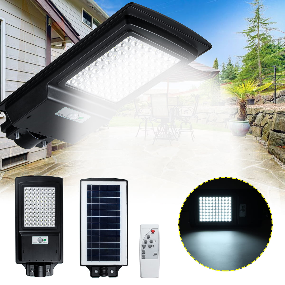 60W 160LED Solar Street Wall Light Motion Sensor Outdoor Garden Lamp+Mount Pole 