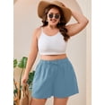 thumbnail image 2 of SHOWMALL Plus Size Casual Shorts for Women with Pockets, High Waisted Lightweight Summer Beach Shorts, Blue Gray 2X Elastic Drawstring Lounge Walking Shorts, 2 of 7
