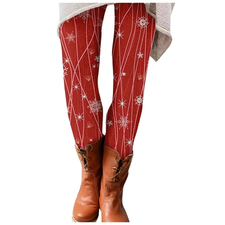 Dndkilg Christmas Leggings for Women Graphic Tummy Control High Waisted Holiday Womens Panties Funny Workout Clothing Tight Active Leggings Vermilion M