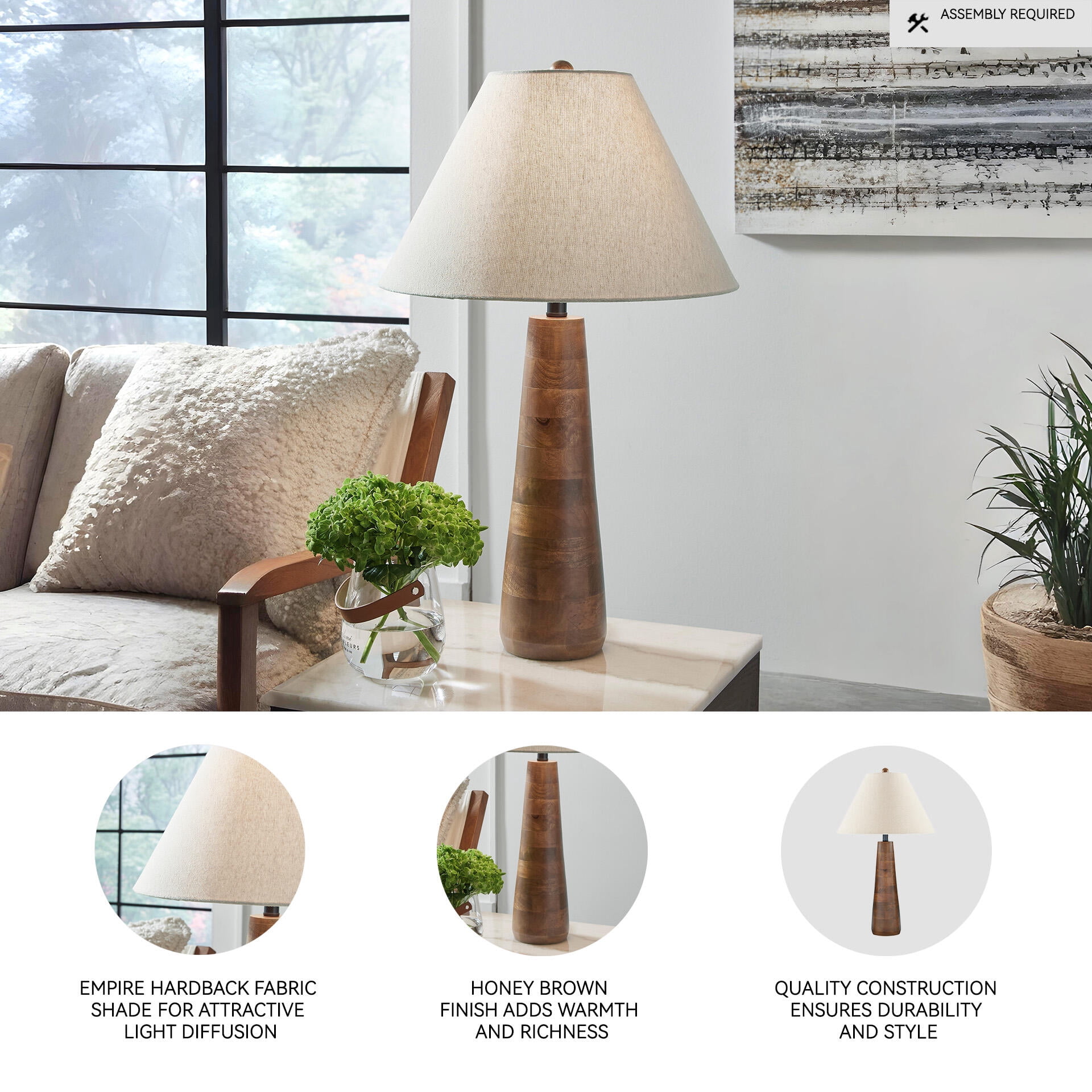 Signature Design by Ashley Danset Natural Wood Table Lamp with Fabric Shade - Honey Brown