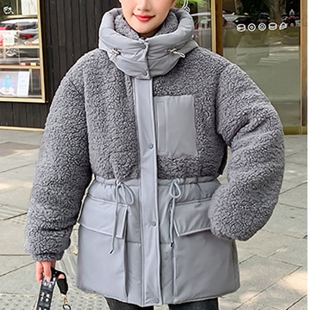 Parkas de manga larga para mujer, ropa de algodón, ropa de algodón con capucha para mujer, cachemir, pelo de cordero, plumón de algodón, abrigo de algodón para mujer, abrigo exterior para mujer.