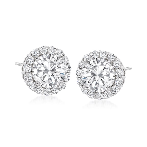 Ross-Simons 3.60 ct. t.w. CZ Halo Stud Earrings in Sterling Silver, Women's, Adult