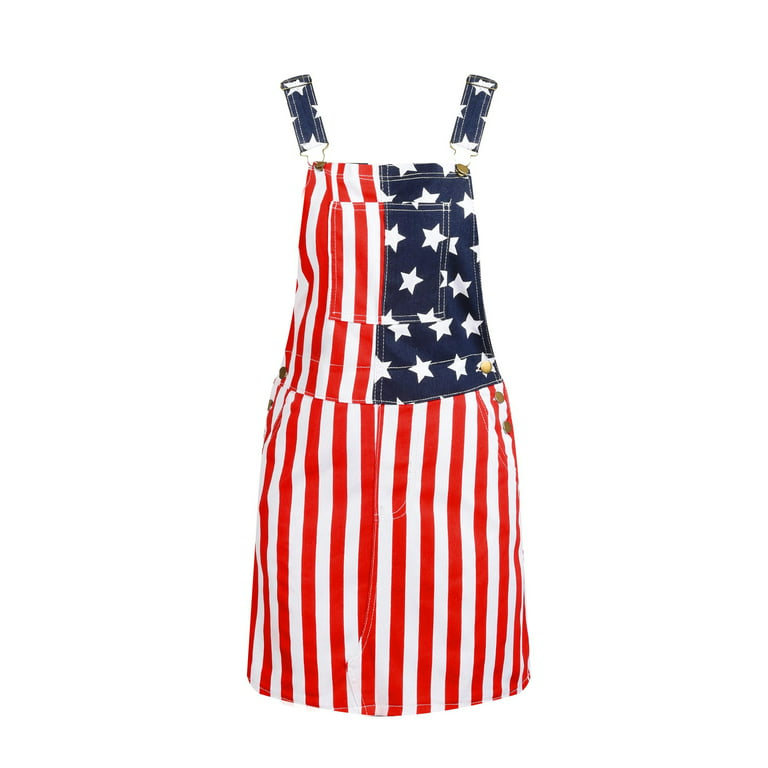LilyLLL Womens American Flag Print Dungarees Bib Suspender Skirt