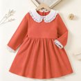 thumbnail image 4 of hotojiny Girl Long Sleeve Dress Lace Trim Collared Fall Clothes Knee Length Flowy A-Line Corduroy Dresses Children Clothes(Orange,2-3 Years), 4 of 9
