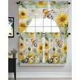 thumbnail image 3 of Sunflower Bee Kitchen Curtains Swag Valance and Tier Curtains Set 24 Inch Length, Vintage Summer Botanical Farmhouse Rod Pocket Drape Panels Pair Swag Curtains for Bathroom/Cafe/Window, 3 of 6