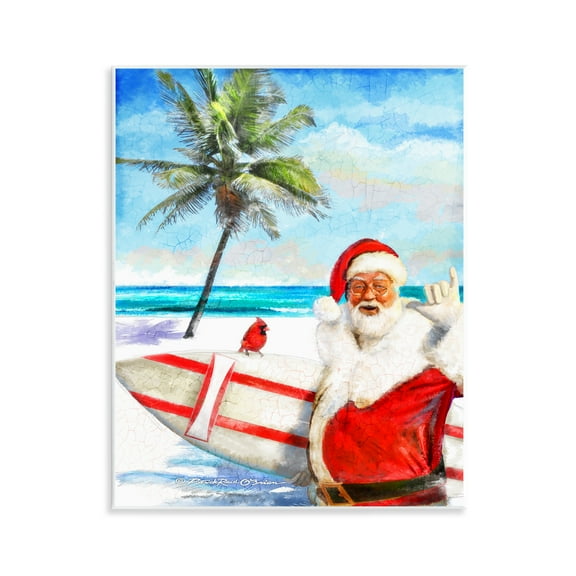 Stupell Industries Surfing Santa at Beach Holiday Painting Unframed Art Prints Wall Art, 11 x 14