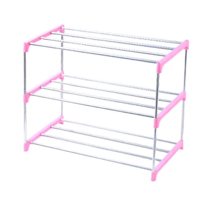 Stainless Steel Shoe Rack Stainless Steel Shoe Rack Multilayer Assemble Shoe Storage Rack DIY Reinforced For Home Pink 3 Layers 47x26x38cm / 18.50x10.24x14.96in