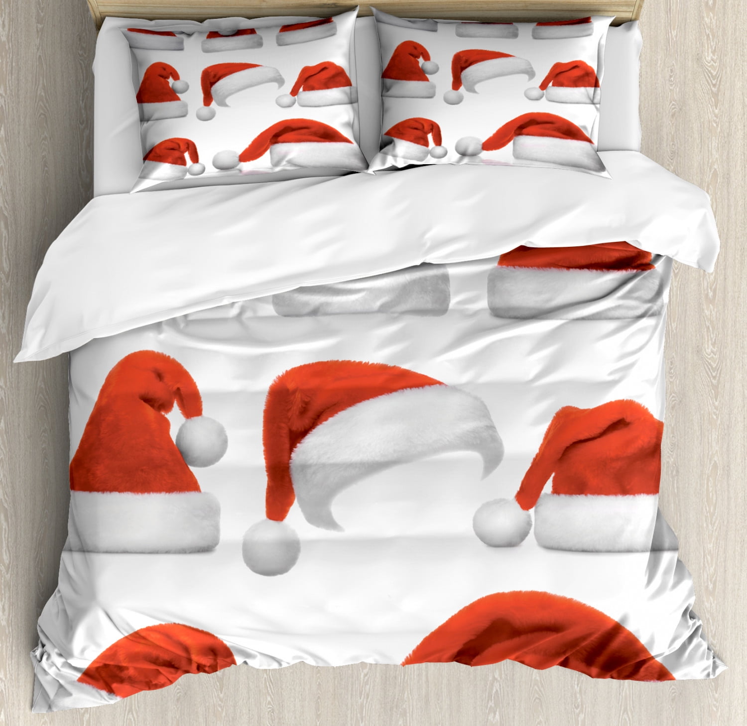 Santa Claus Hat THREE say Merry Christmas Red White Caps
