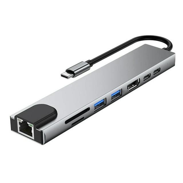 FlyFlise 8-IN-1 USB C Hub Type-C Docking Station Multiport Adapter with 4K HD RJ45 Ethernet