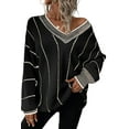 thumbnail image 6 of Redhotype Chic Stripe Knit Sweater - Black & Grey, Loose Fit, Trendy, 6 of 6