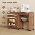 thumbnail image 3 of Folding Sewing Machine Table with Storage - Brown Craft Table on Wheels for Living Room, Bedroom & Home Office - Compact Cabinet Design with 18 Pegs & Shelf, 3 of 7