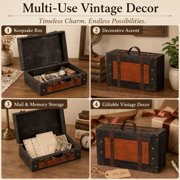 Wooden Vintage Luggage Trunks - Antique Carry on Suitcase Storage Box with Hinged Lids, Old-Fashioned Decorative Box for Dresser, Coffee Table Decor, Shelf Decor or Kitchen Table Decor, Small