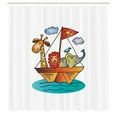 thumbnail image 2 of Ambesonne Animals Shower Curtain, Cartoon Giraffe Lion Boat, 69"Wx75"L, Dark Yellow and Burnt Sienna, 2 of 4