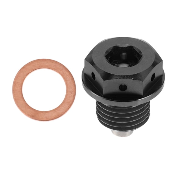 Unique Bargains M14x1.5 4MM Magnetic Oil Drain Plug Titanium Alloy Sump Drain Nut Bolt With 1 Copper Washer Black 1Pc